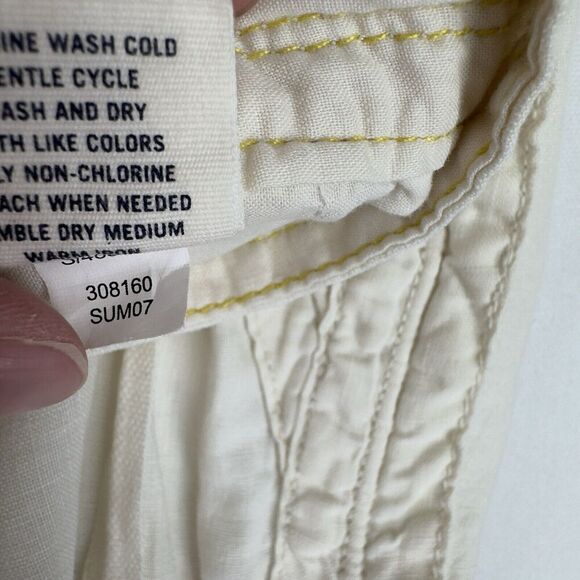 Old Navy Pants Womens 16 Ivory Straight Leg Relaxed Cargo 100% Linen Breathable - Picture 13 of 16